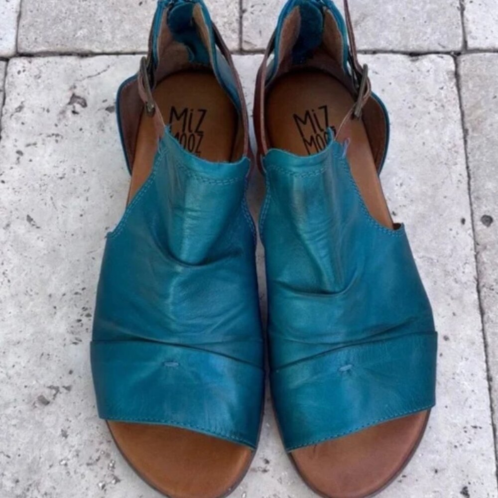 Miz Mooz Dipper Leather Sandals Marine & Tan Size 8